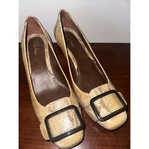 Cole‎ Haan Women Brown Beige Snake Print Heel Shoe Size 9.5B Pre Owned